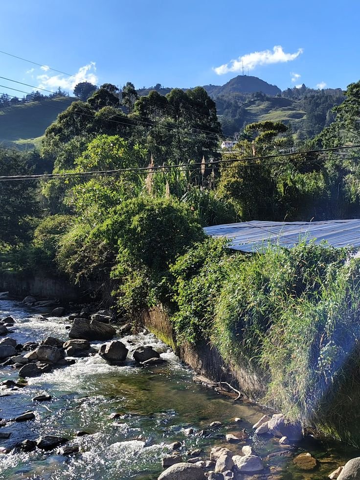 Paisaje de río y montañas cerca de Concepción, Antioquia